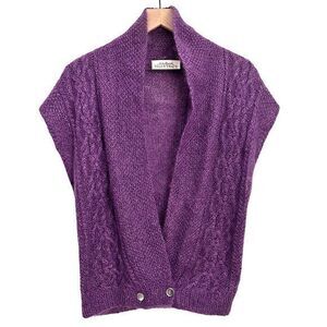 Linda Allard for Ellen Tracy Purple Mohair V-Neck Sweater Cardigan Vest P (S)